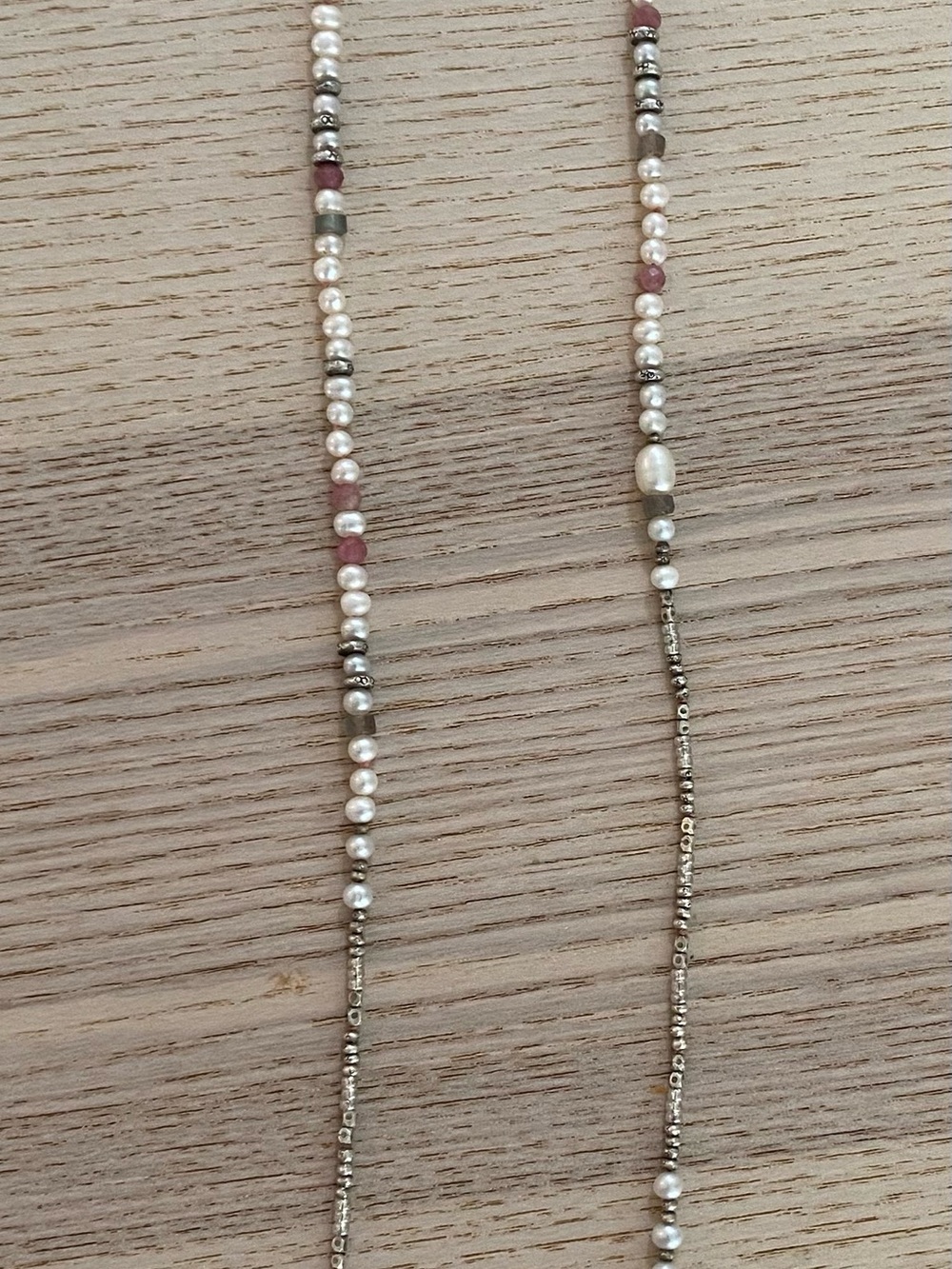 Delicate Pearl and Pink Bead Station Necklace